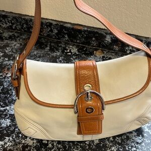 Coach Cream and Tan Leather Soho Flap Shoulder Bag